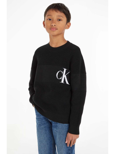 Детски памучен пуловер Calvin Klein Jeans в черно