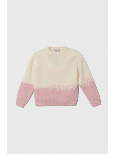Детски вълнен пуловер Pinko Up в розово