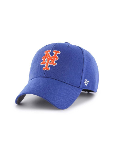 Шапка с козирка вълна 47 brand MLB New York Mets в синьо с апликация  B-MVP16WBV-RYC