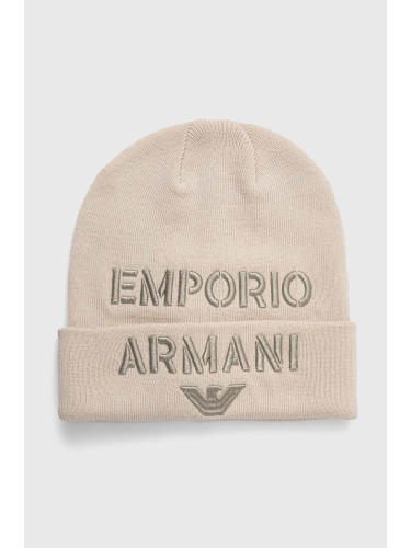 Детска шапка с вълна Emporio Armani в бежово