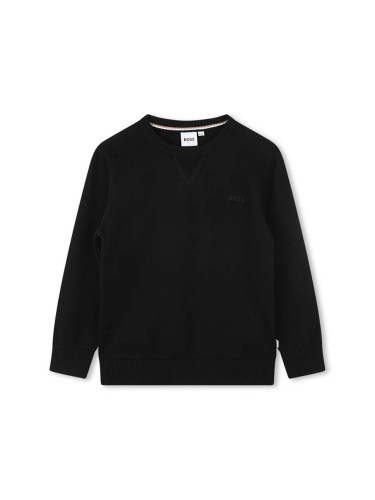 Детски памучен пуловер BOSS в черно от лека материя