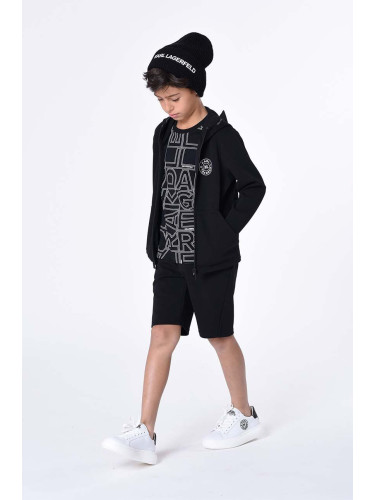 Детски суичър Karl Lagerfeld в черно с качулка с принт