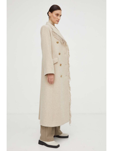 Вълнено палто By Malene Birger в бежово преходен модел с двуредно закопчаване