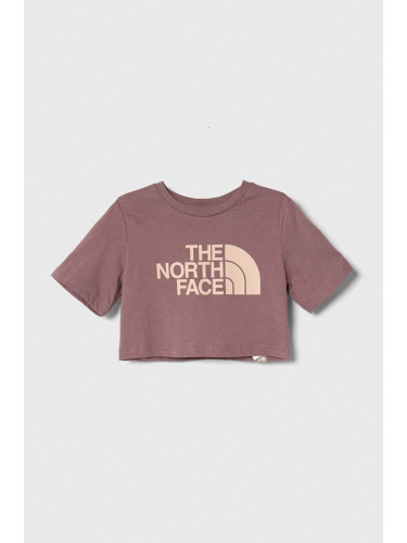 Детска памучна тениска The North Face G S/S CROP EASY TEE в розово
