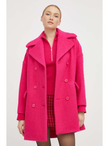Вълнено палто Red Valentino в розово преходен модел с двуредно закопчаване