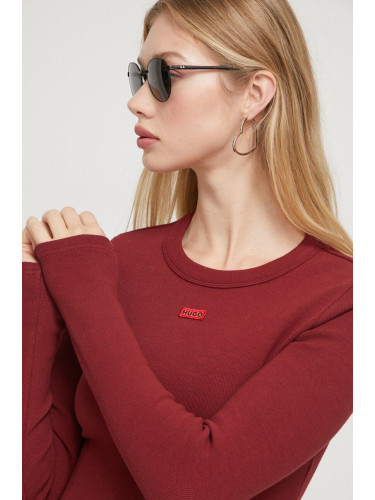 Блуза с дълги ръкави HUGO в червено