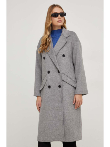 Палто с вълна Answear Lab в сиво преходен модел с уголемена кройка