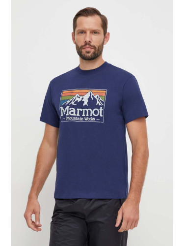 Спортна тениска Marmot MMW Gradient в тъмносиньо с принт