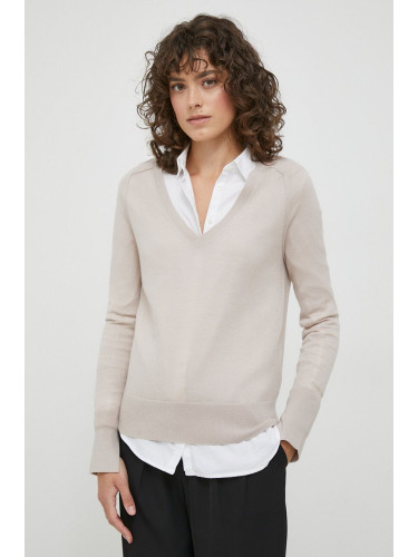 Вълнен пуловер Calvin Klein дамски в бежово от лека материя