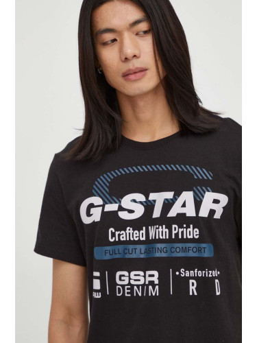 Памучна тениска G-Star Raw в черно с принт