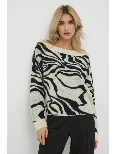 Пуловер с вълна Sisley дамски в бежово
