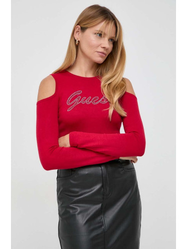 Пуловер Guess дамски в червено от лека материя
