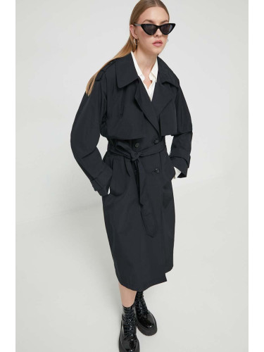 Палто Abercrombie & Fitch в черно преходен модел с двуредно закопчаване