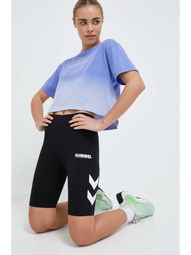 Къс панталон Hummel hmlLEGACY WOMAN TIGHT SHORTS в черно с принт със стандартна талия