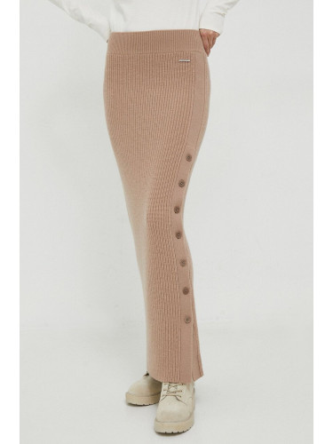 Вълнена пола Calvin Klein в бежово дълга с кройка тип молив