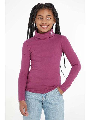 Детска блуза с дълги ръкави Calvin Klein Jeans в лилаво с поло