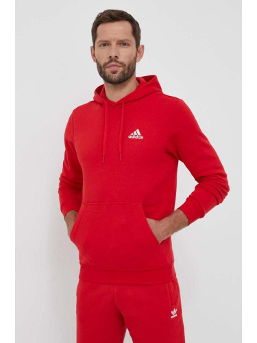Суичър adidas в червено с качулка с изчистен дизайн
