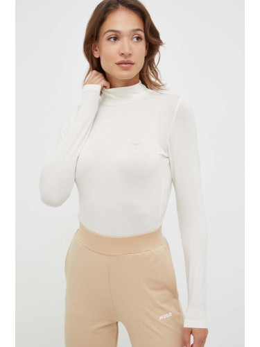 Домашна блуза с дълги ръкави Emporio Armani Underwear в бежово с ниско поло