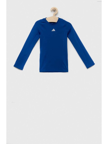 Детска блуза с дълги ръкави adidas Performance в синьо с изчистен дизайн