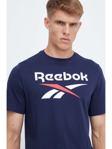 Памучна тениска Reebok IDENTITY в тъмносиньо с принт 100071176