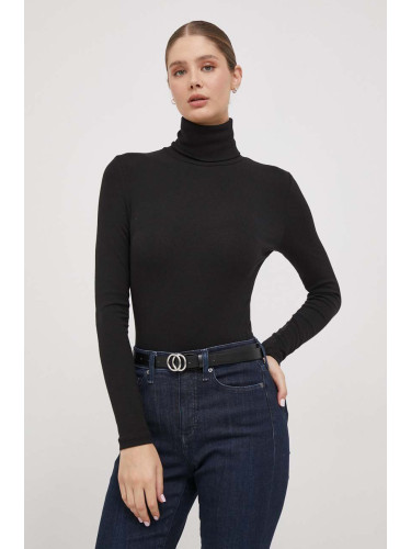 Блуза с дълги ръкави Calvin Klein в черно с поло