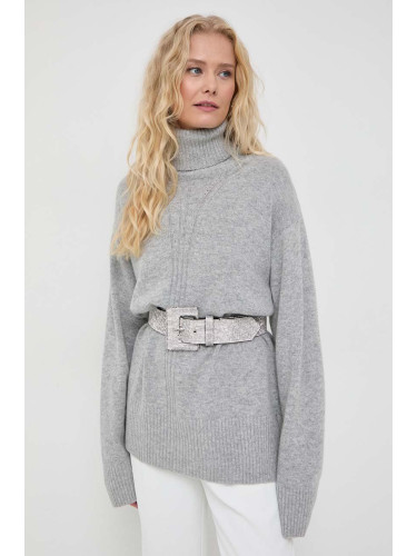 Пуловер с вълна Trussardi дамски в сиво от лека материя с поло