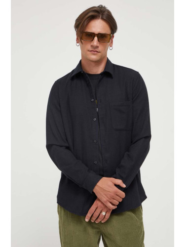 Памучна риза Samsoe Liam мъжка в черно със стандартна кройка с класическа яка M20400058