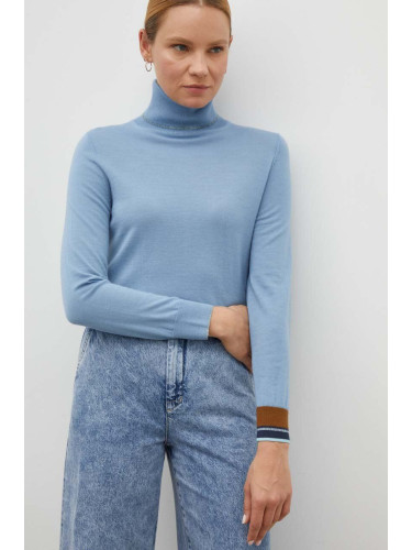 Вълнен пуловер PS Paul Smith дамски в синьо от лека материя с поло