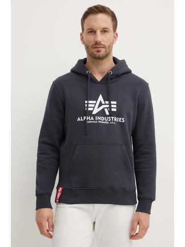 Суичър Alpha Industries Basic Hoody в тъмносиньо с качулка с принт 178312.02