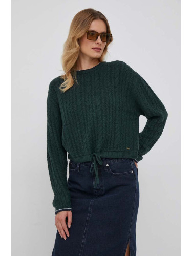 Пуловер с вълна Pepe Jeans Elnora дамски в зелено