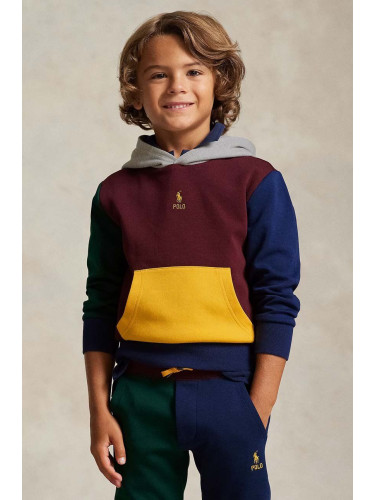 Детски суичър Polo Ralph Lauren в бордо с качулка с изчистен дизайн