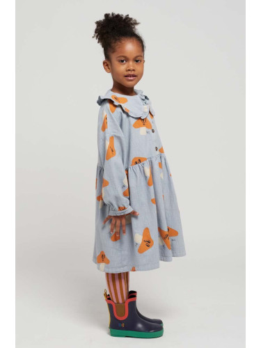 Детска памучна рокля Bobo Choses в синьо къса разкроена