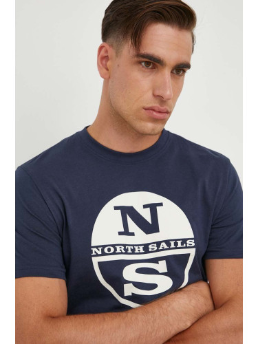 Памучна тениска North Sails в синьо с принт