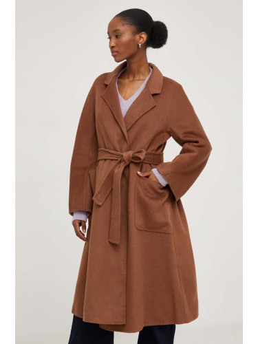 Вълнено палто Answear Lab в кафяво преходен модел
