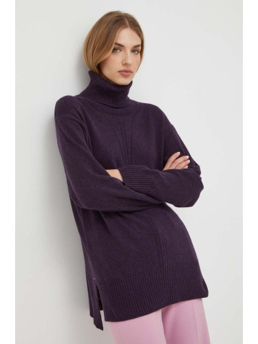 Пуловер с вълна Trussardi дамски в лилаво от лека материя с поло