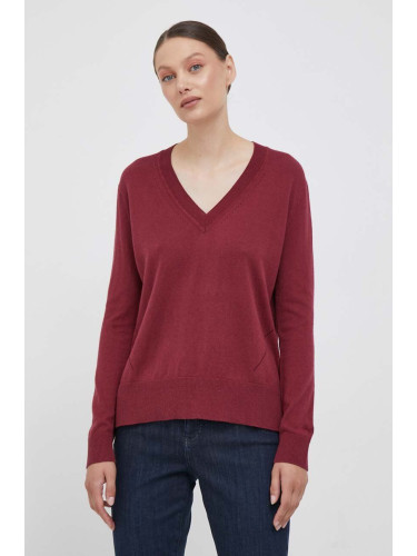 Пуловер с вълна Pepe Jeans дамски в бордо от лека материя