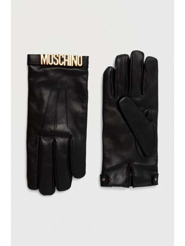 Кожени ръкавици Moschino в черно