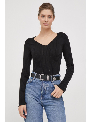 Пуловер с вълна Pepe Jeans дамски в черно от лека материя