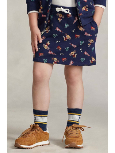 Детска пола Polo Ralph Lauren в тъмносиньо къса със стандартна кройка