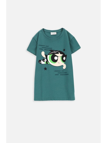 Детска памучна тениска Coccodrillo в зелено