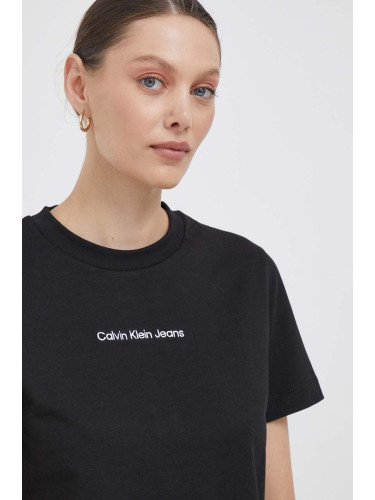 Памучна тениска Calvin Klein Jeans в черно J20J221065