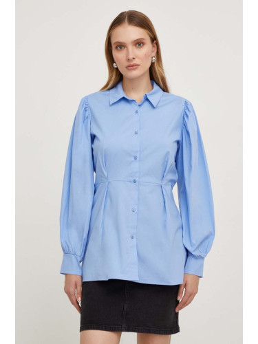 Памучна риза Answear Lab x limited collection NO SHAME дамска в синьо със стандартна кройка с класическа яка
