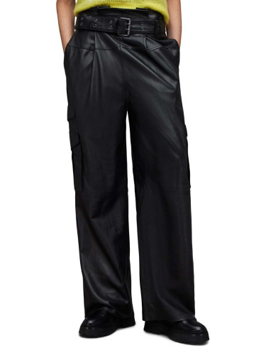 Кожен панталон AllSaints Harlyn в черно с широка каройка, с висока талия