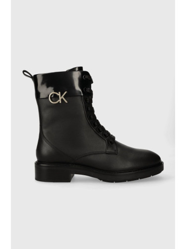 Кубинки Calvin Klein RUBBER SOLE COMBAT BOOT W/HW в черно с равна подметка HW0HW01717