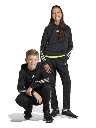 Детски суичър adidas в черно с качулка с принт