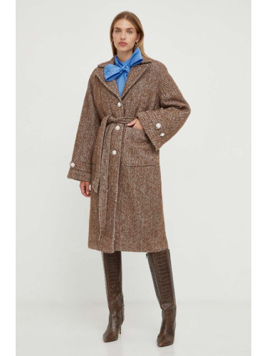 Палто с вълна Custommade в кафяво преходен модел с уголемена кройка