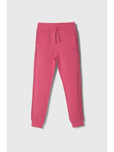 Детски спортен панталон Guess в розово с изчистен дизайн