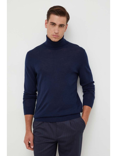 Вълнен пуловер Michael Kors мъжки в тъмносиньо от лека материя с поло