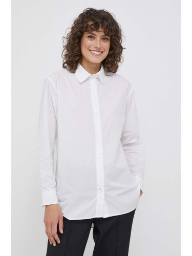 Памучна риза Pepe Jeans LIZA дамска в бяло със свободна кройка с класическа яка