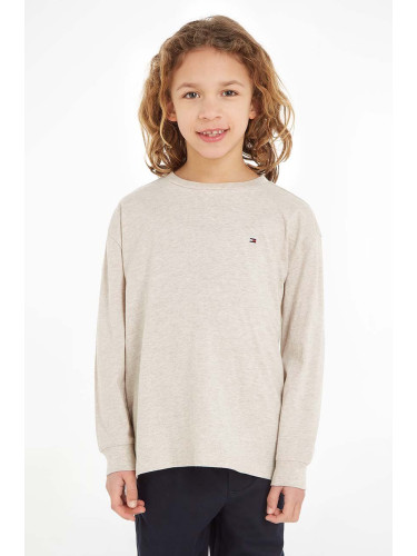 Детска блуза с дълги ръкави Tommy Hilfiger в бежово с изчистен дизайн